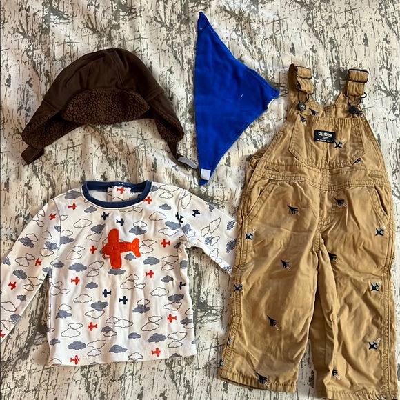 OshKosh B'gosh Kids Brown Overalls Airplain Set - Picture 1 of 1